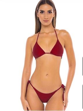 Classic Tie-Side Triangle Bikini in Wine Red